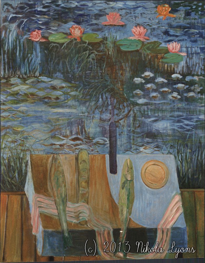 Nikola Lyons: Water Still Life with Bread and Fish